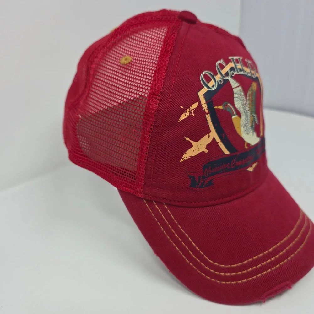 O.C.H.D. Trucker Hat OSFM Hunting OCHD Mallard Duck Red Distressed Mesh Cap